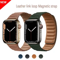 leather link for apple watch band 44mm 40mm 41mm 45mm 42mm 38mm original magnetic loop bracelet iwatch series 3 5 4 se 6 7 strap