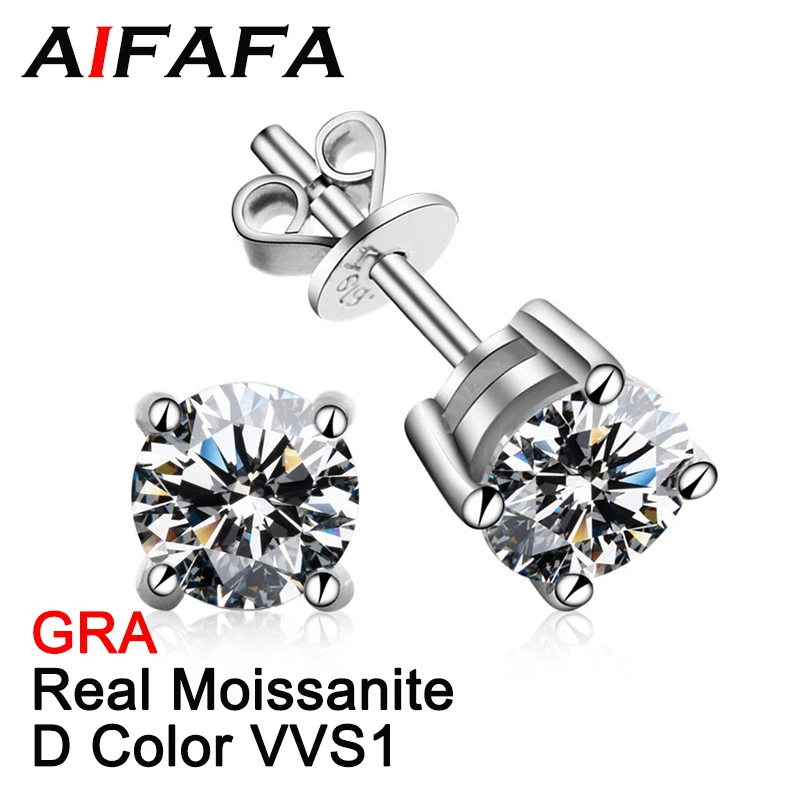 

AIFAFA 2 Carat Real D Color Moissanite Earrings 100% 925 Silver Ear Stud Sparkling Jewelry for Women and Men Wholesale