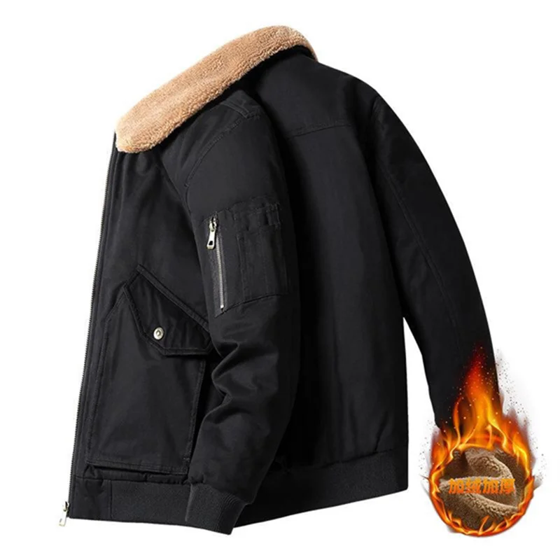 Men'S Jacket In Autumn And Winter, Plush, Warm And Comfortable, Cotton Padded  Washed Multi Pocket  Middle-Aged La