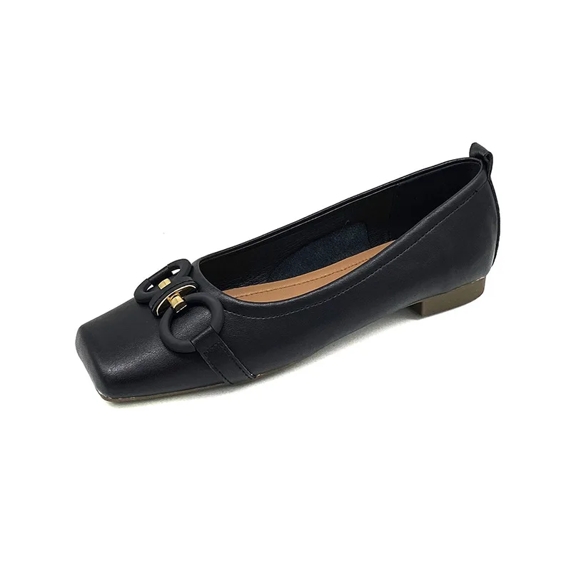 

Square Toe Genuine Leather Pumps Women's 2022 Spring New Korean Style Low-Cut Fashion High Heel Shoes Low Top Chunky Heel