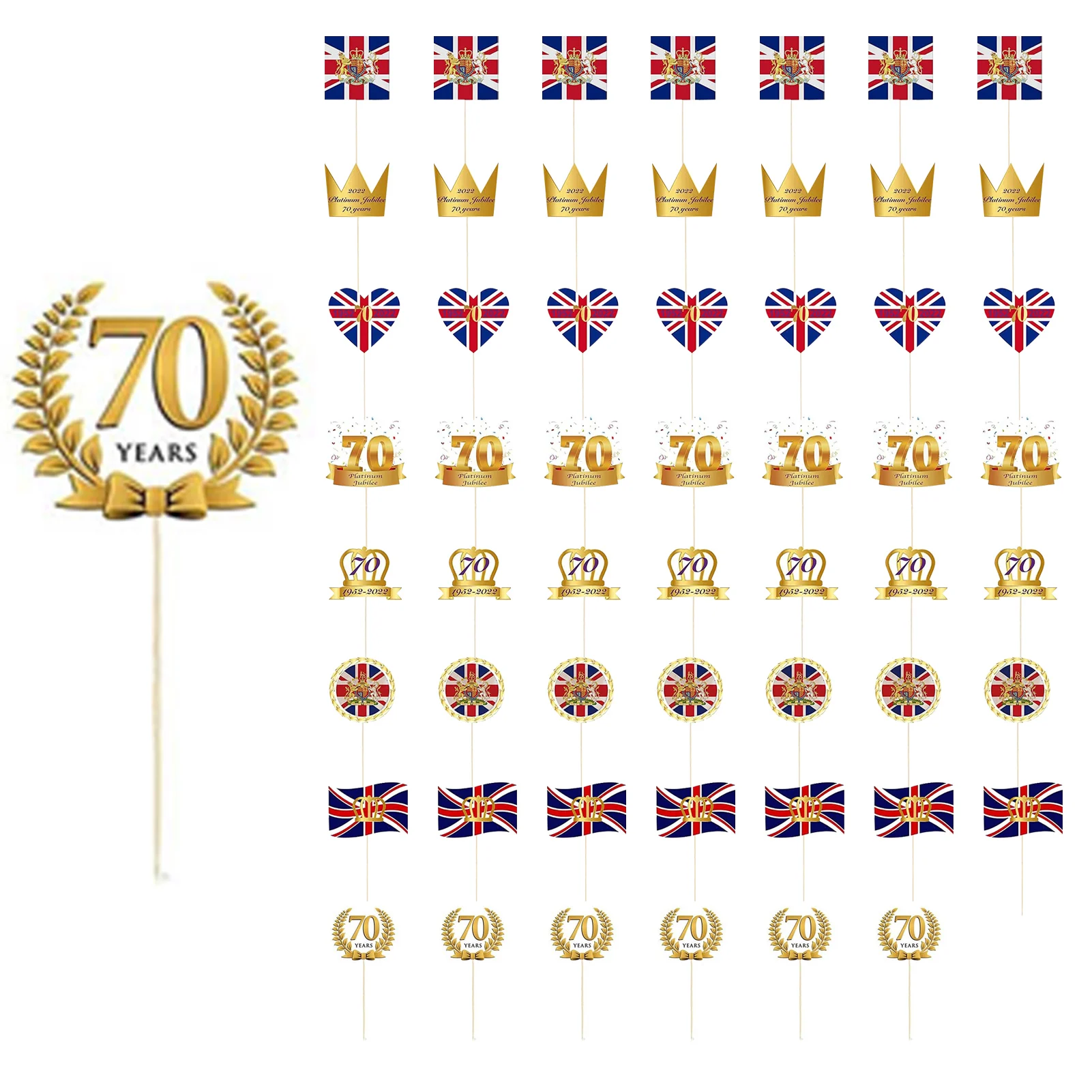 

British Queen Jubilee Party Cake Topper Union Jack Flag Crown 70th Platinums Jubilee Cupcake Toppers Great Britain Cake Picks