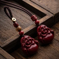 hot selling natural hand carve cinnabar maitreya buddha necklace pendant fashion jewelry men women luck gifts amulet