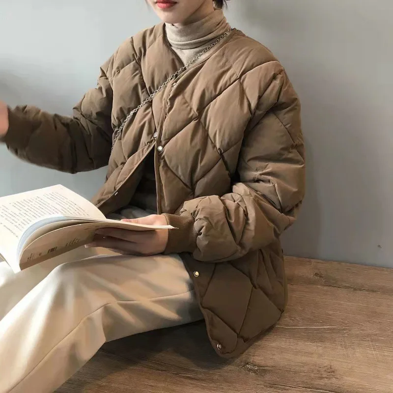 Keep Warm Jacket for Women Winter 2022 New Style Bread Jacket Black Khaki Down Cotton Coat Loong Sleeve Short Jackets Overcoat