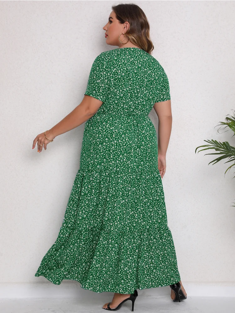 Plus size women summer new short-sleeved round neck dress long skirt plus size dresses summer dress women