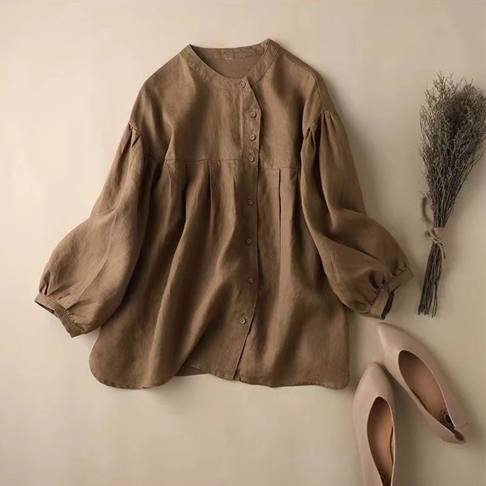 

Elegant Womens Cotton Linen Lantern Sleeve Tops Casual Loose Shirt Blouse Tee Plus Size Summer 2023 Hot Fashion Female Shirts
