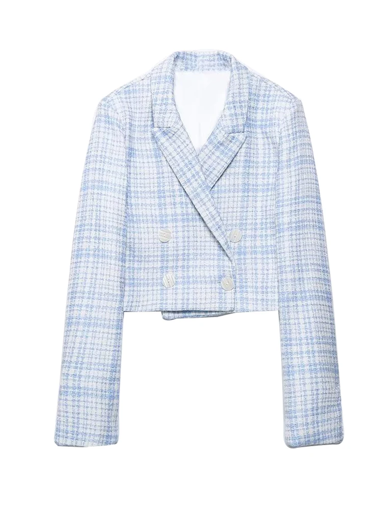 

Женский двубортный твидовый пиджак с длинным рукавом