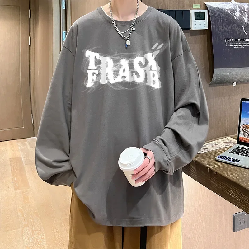 Модная брендовая осенняя мужская футболка с длинным рукавом из чистого хлопка