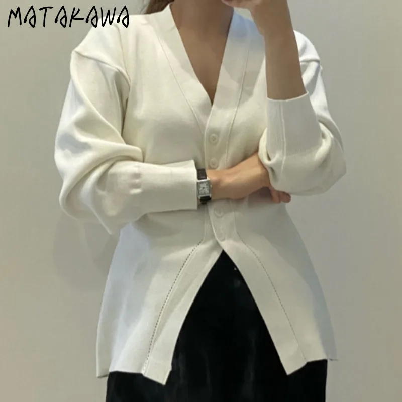 Вязаный кардиган Matakawa Осенний простой элегантный однотонный свободный