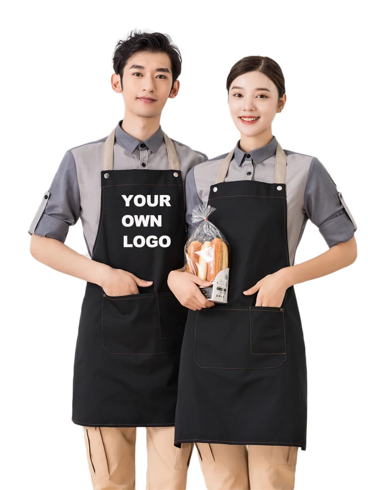 

Personalized Work Aprons Custom Logo With Pockets Catering Waiter Barman Chef Bib Apron Beauty Nail Hairdresser Smock Man Woman