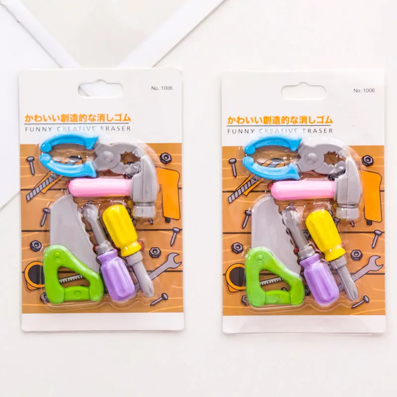 

5Pcs/Set Creative Hammer Pliers Screwdriver Repair Tool Series Rubber Student Stationery Rubber Set Kawaii Primary School Child