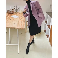2022 women purple tweed wool and mixtures blends coat jacket female oem autumn winter overcoat trench blazer za woman oversize
