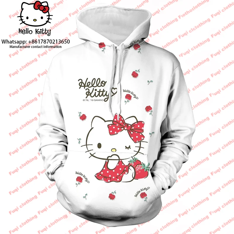 

Свитер с капюшоном Hello Kitty для кавайных девушек осень-зима верхняя одежда с аниме принтом сердечек для девочек Свободное пальто Топы