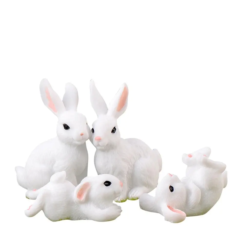 

4pcs Resin Artifical Rabbit Family Ornaments Cute Micro-landscape Animal Miniatures Figurines Landscaping Diy Decoration