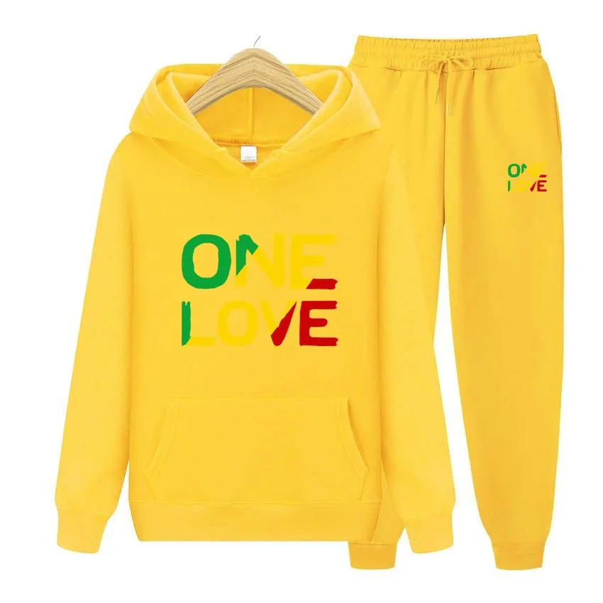 

Autumn Winter Hoodies+Pants Two Piece Set ONE LOVE Printing Men Womens Hoodies Tracksuits Jogger Pants thick Warm Clothes Men