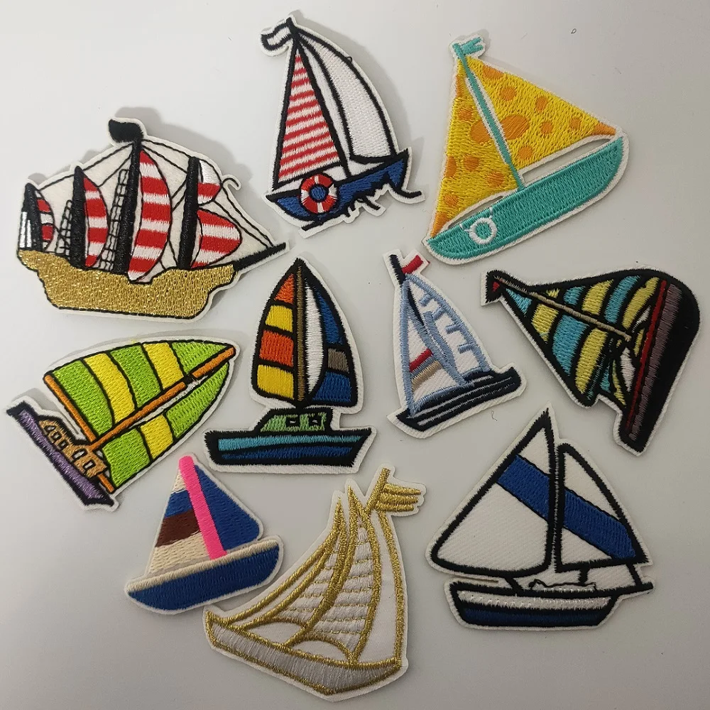 

10Pcs/set Cartoon sailboat navigator Ironing Embroidered Patch For on child Clothes Hat Jeans DIY Sticker Sew Backpack Applique