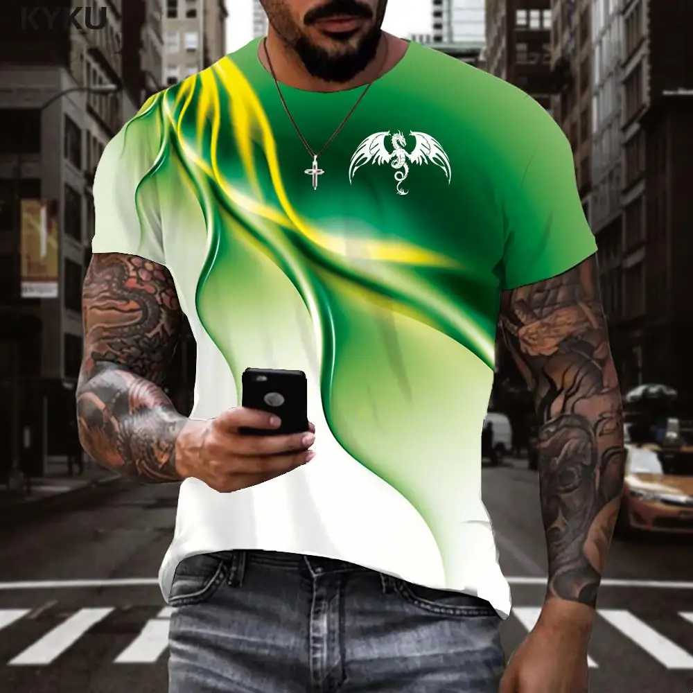

KYKU Fashion T-shirt Men Breathable Tshirts Casual Dragon Shirt Print Green T-shirts 3d Anime Clothes Short Sleeve Hip hop