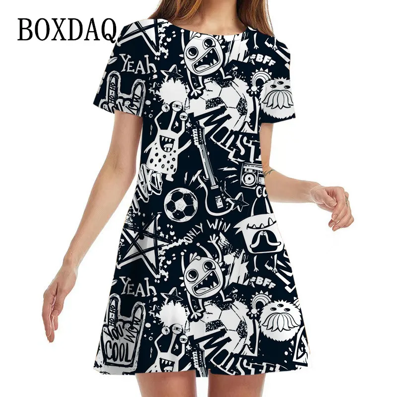 

Платье женское ТРАПЕЦИЕВИДНОЕ с коротким рукавом, Модный Повседневный Сарафан в стиле хип-хоп, с принтом граффити, в стиле оверсайз, на лето