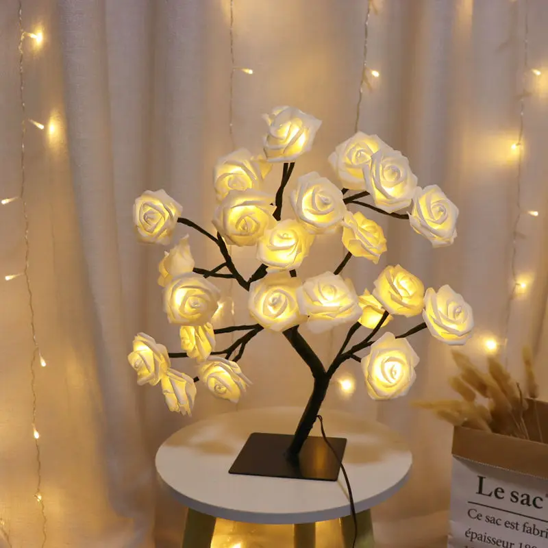 

LED Artificial Flowers Lamp Rose Tree Night Light Table Lamp USB Birch Fairy Lights Wedding Bedroom Home Decoration Desk Lamps