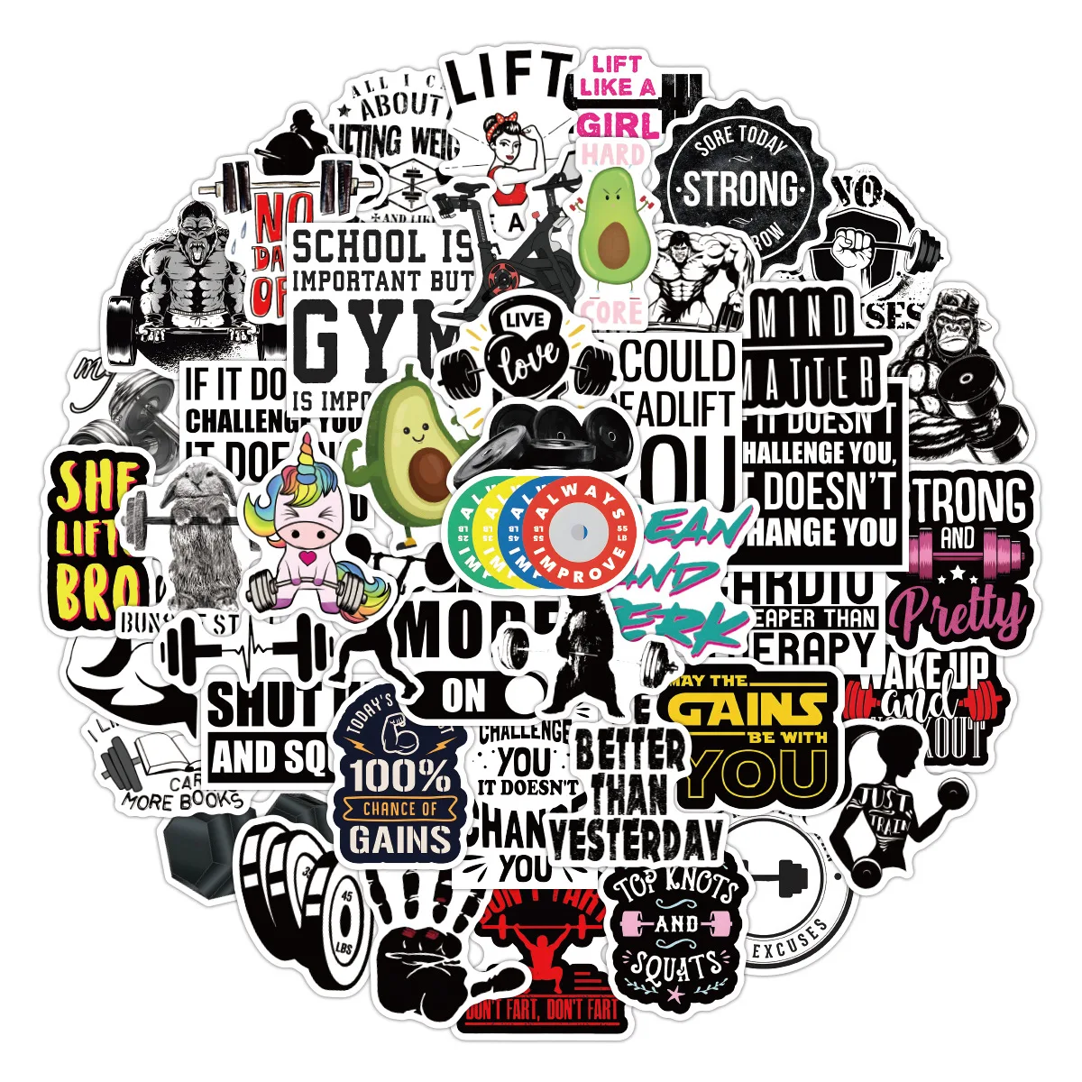 

10/30/50pcs sports fitness workout graffiti stickers waterproof removable notebook skateboard luggage motorcycle stickers