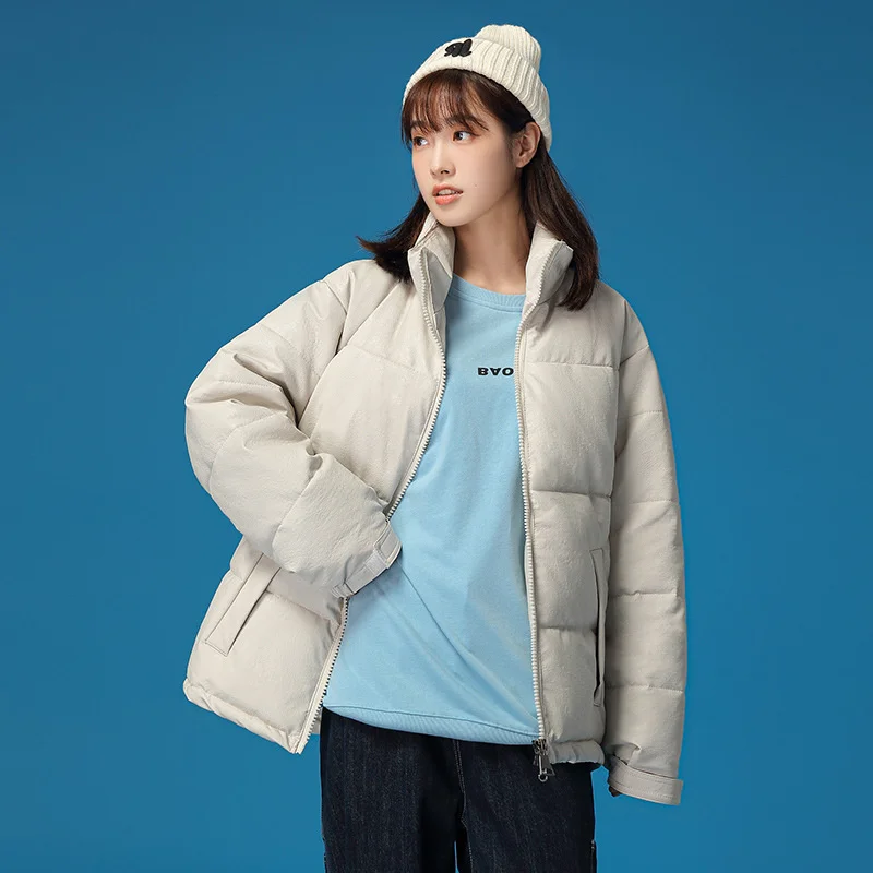 Pu Leather Coat For Winter Autumn Down Cotton Jacket Korea Padding Women Short 2022 Loose Stand Collar Thickened Lovers Jacket