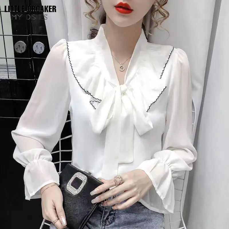 

Fashion 2022 New Spring Fashion Bow Tie Design Women Blouse High Quality Satin Shirt Casual Professional Tops Bohemian Clothes