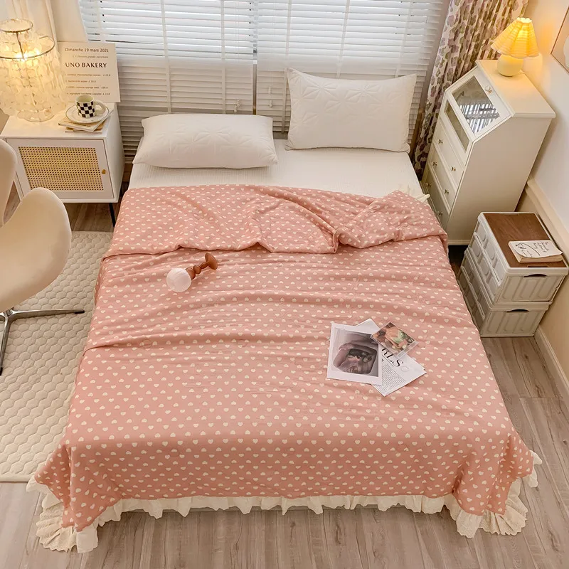 

Soft Cotton Comforter Blankets For Beds Polka Dot Print Cool Blanket summer Air Conditioner Quilts Queen Size 200X230