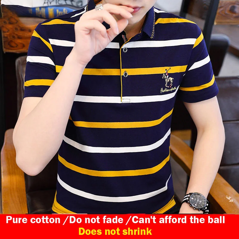 

Men's short-sleeved pure cotton casual lapel striped polo shirt summer new style Paul t-shirt top clothes men's clothing