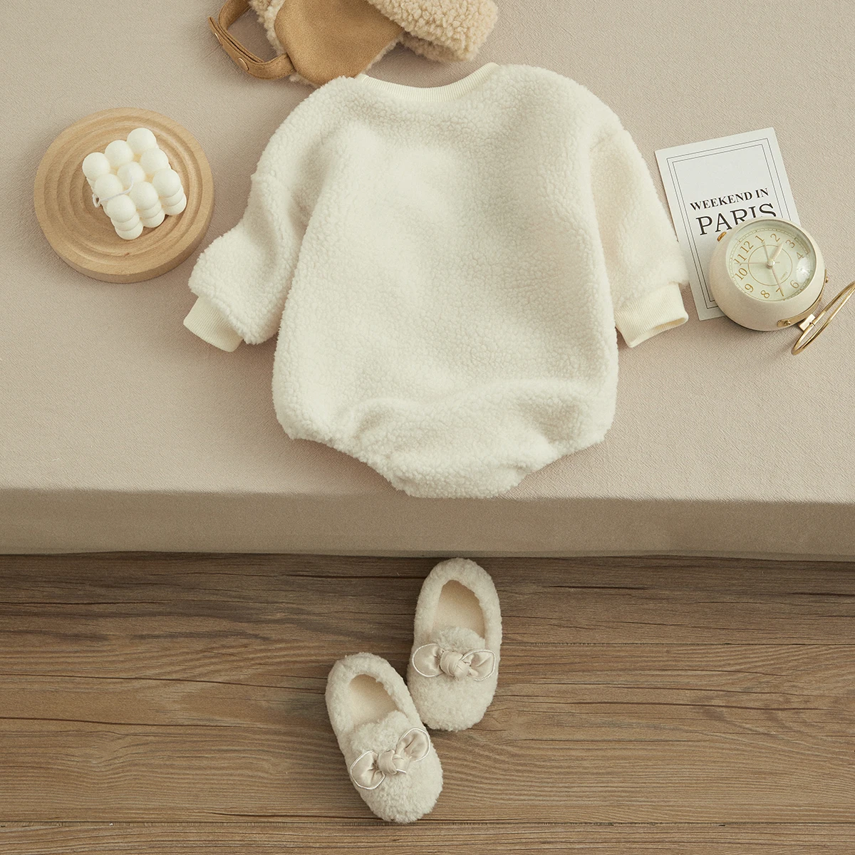 Детский зимний флисовый комбинезон с длинным рукавом и круглым вырезом