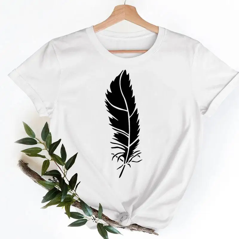 

Feather Vintage Sweet Cute Graphic Tee Ladies Fashion Casual Women Clothing Summer Short Sleeve T-shirts Female Tshirt Clothes