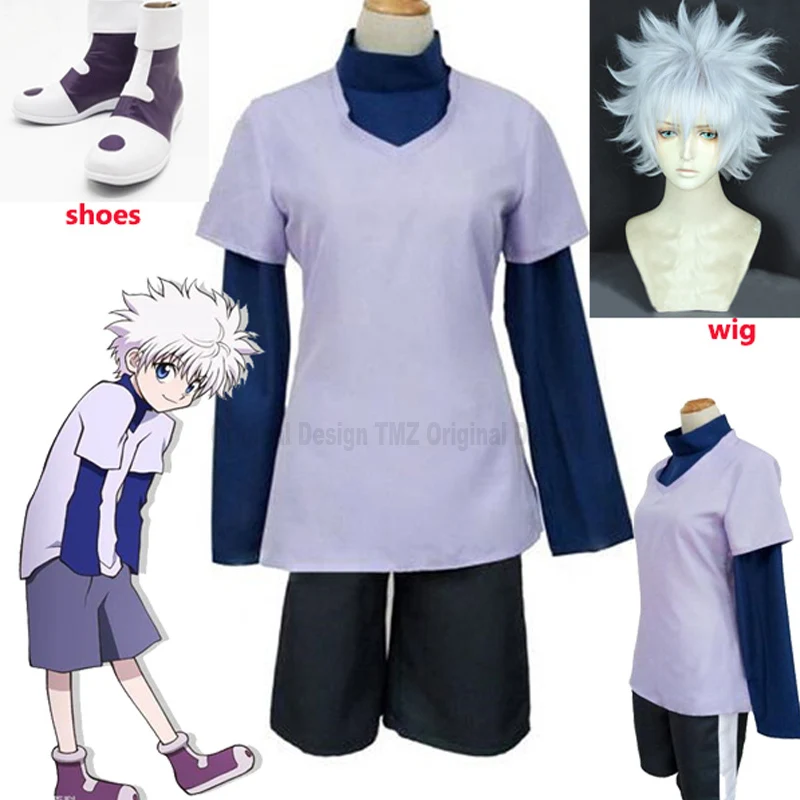 

Anime Hunter x Hunter Cosplay Killua Zoldyck Cosplay Costume Custom Made HunterXHunte COXPLAY SUIT Killua Zoldyck Halloween wig