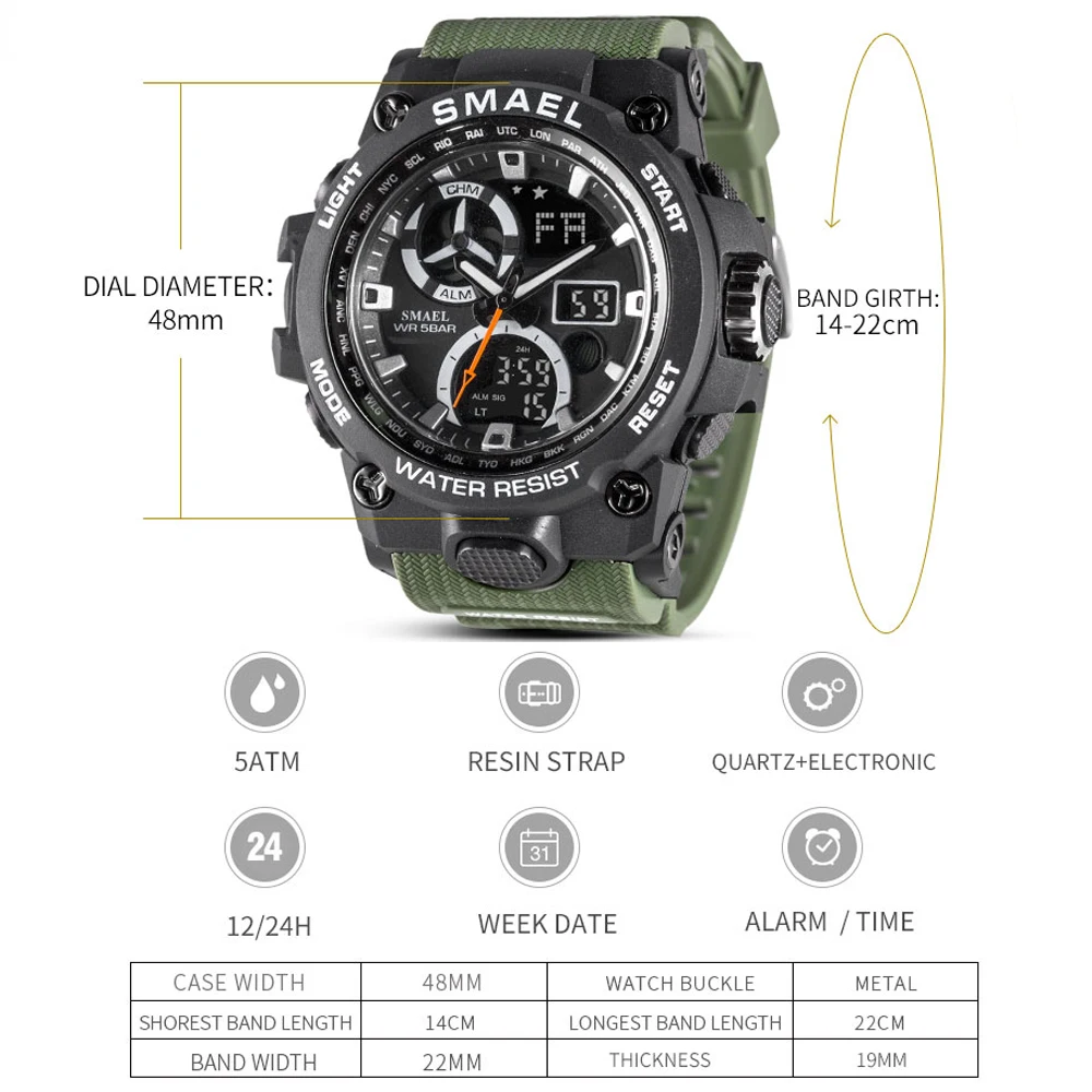 SMAEL спортивные часы для мужчин светодиодный цифровые кварцевые красные
