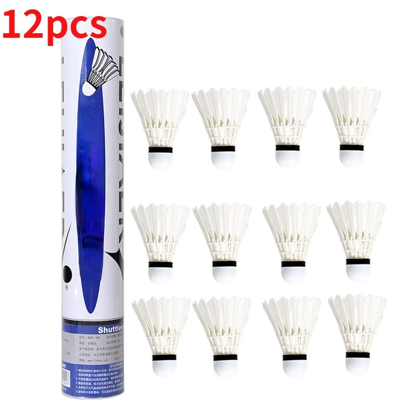 

12Pcs/lot Durable Badminton Balls duck feather Shuttlecocks with duck feather White for Training Game Sport Training Exercise