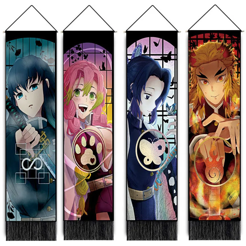 

Anime Demon Slayer Scroll Hanging Painting Kimetsu No Yaiba Tanjirou Nezuko Manga Wall Tassel Painting