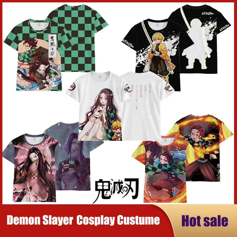 

New Cotton Anime Demon Slayer Cosplay Custume Kawaii Casual T-Shirt Adult Kids Parent-Child Short Sleeve Ghost Blade Graphic