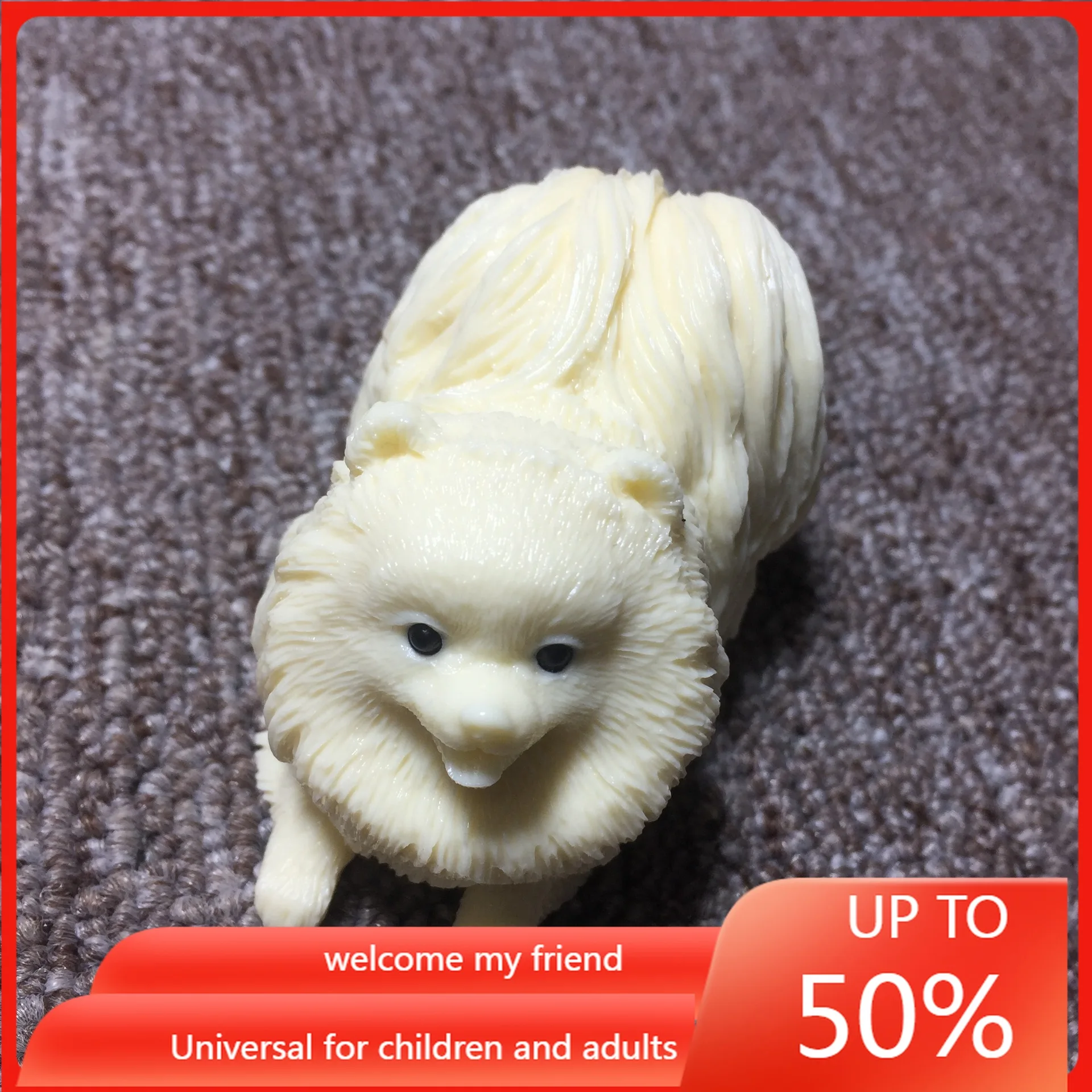 

Creative Ivory Nut Carved Cute Pomeranian Home Desktop Tea Ornaments Puppy Bodhi Seeds Decoration Gift Box