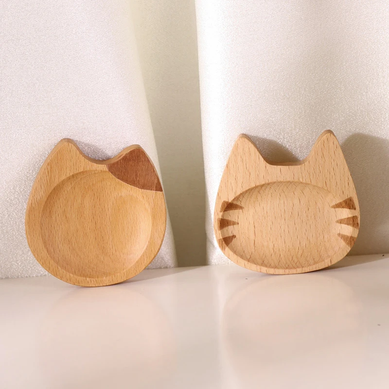 

1PC Wooden Tray Sauce Plate Cute Cartoon Cat Design Tableware Seasoning Dish Condiment Container Home Kitchen Tool