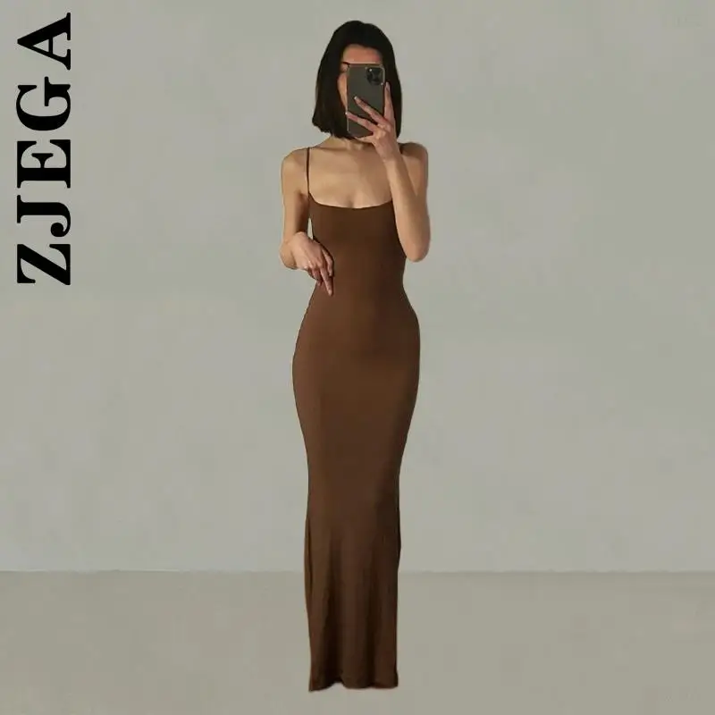 

Zjega New Dress Women Strap Backless Long Maxi Dresses For Women 2022 Basic Leisure Robe Elegant Vintage Vestidos Clothing