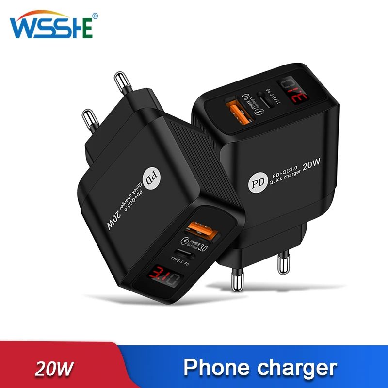 5V4A Phone Charger PD Type C Fast Charging 2 USB Adapter Digital Display Power Supply For Iphone 11 12 13 Pro Max Samsung Xiaomi