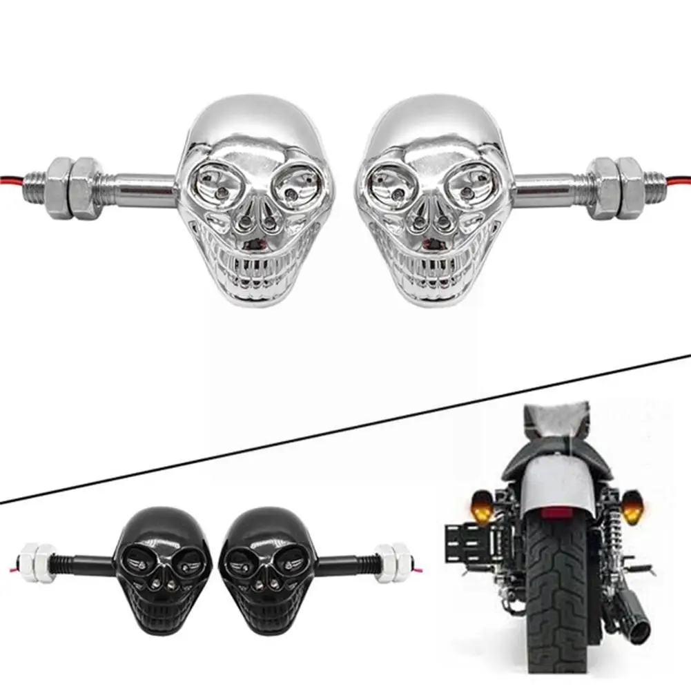 

2pcs Led Motorcycle Turn Signal Light Black Skull Skeleton 12v Racer Universal Indicators Amber Cafe Pair Motorbike B9z3