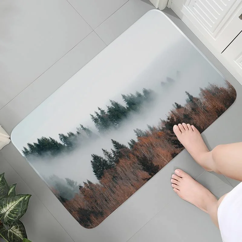

Bedroom Rug Room Bath Carpet Flannel Washable Mat Living Children Crawling Black White Mountain Area Rugs Mat bedside Parlor Mat