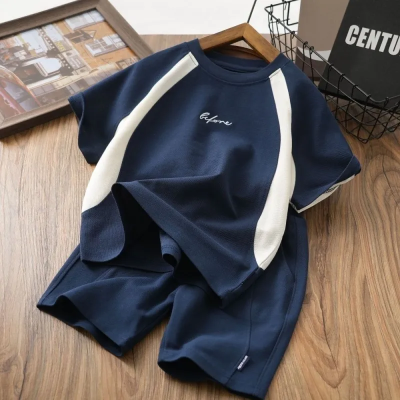 

2023 New Korean Boys Summer Suit Children's Clothes Short-Sleeved Shorts Sports Two-Piece Set Teen Tracksuits Kids Loungewear