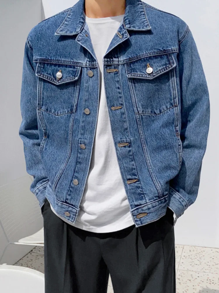 

Джинсовая куртка SYUHGFA Мужская свободная, модная верхняя одежда из денима в Корейском стиле, Повседневная синяя куртка с одной грудью, весна-...