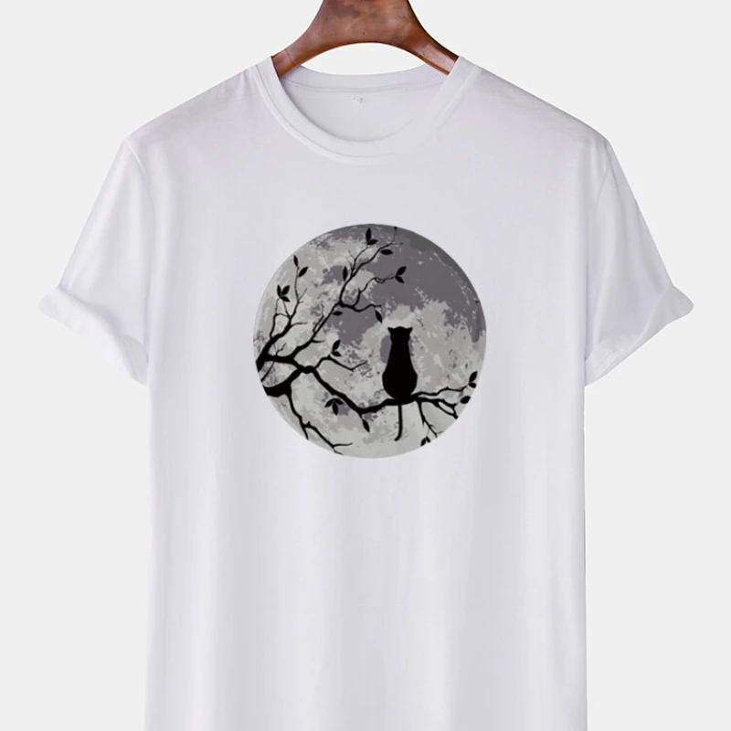 

Мужская футболка из модала Moon & Cat, черно-белая дышащая футболка с коротким рукавом и круглым вырезом, уникальная винтажная уличная одежда