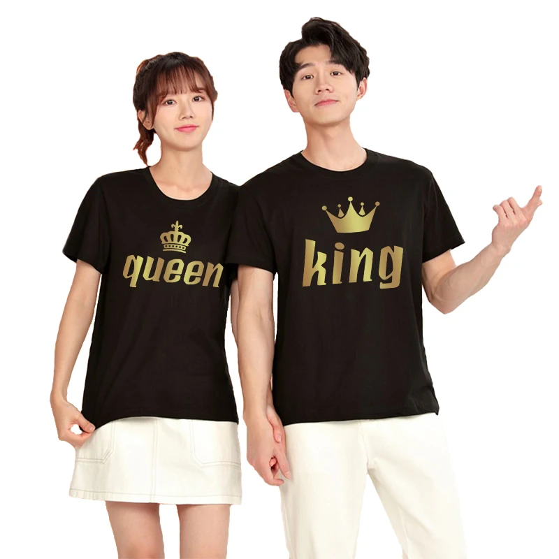 

Classic King Queen Couple T-shirt High Quality Pure Cotton Short Sleeve Top Summer Most Popular Men/Women Daily Casual Tee Shirt