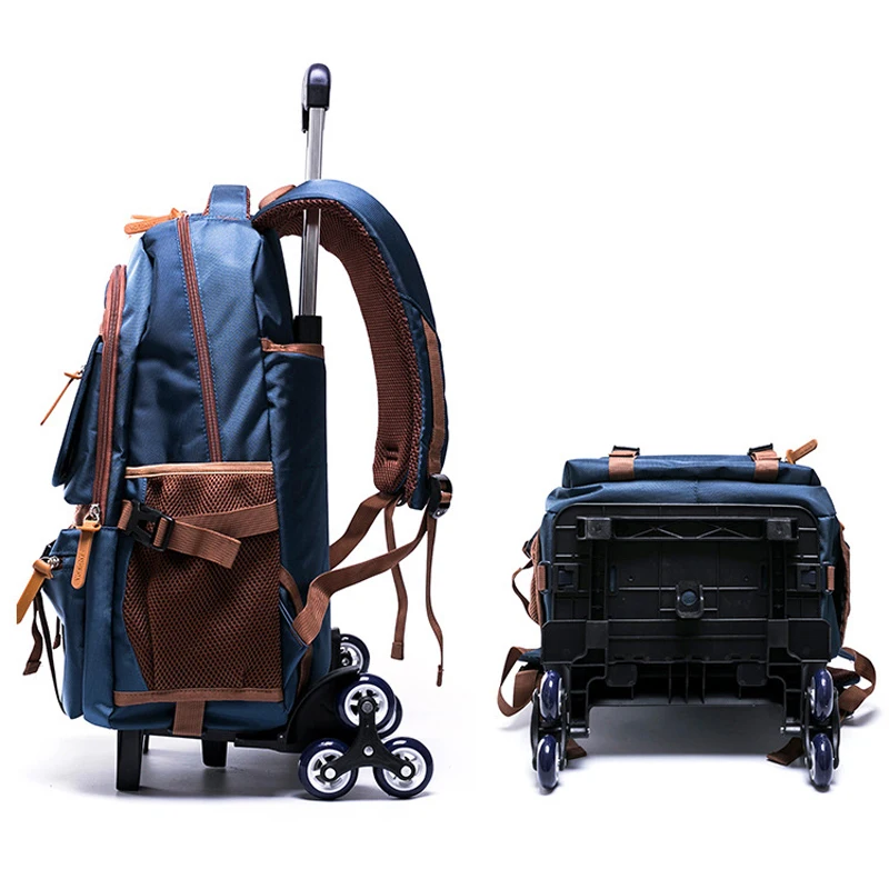 With 2/6 Wheels Stairs Book Bag Grades 4-9 Kids Trolley Schoolbag  boys girls Backpack waterproof Removable Children School Bags