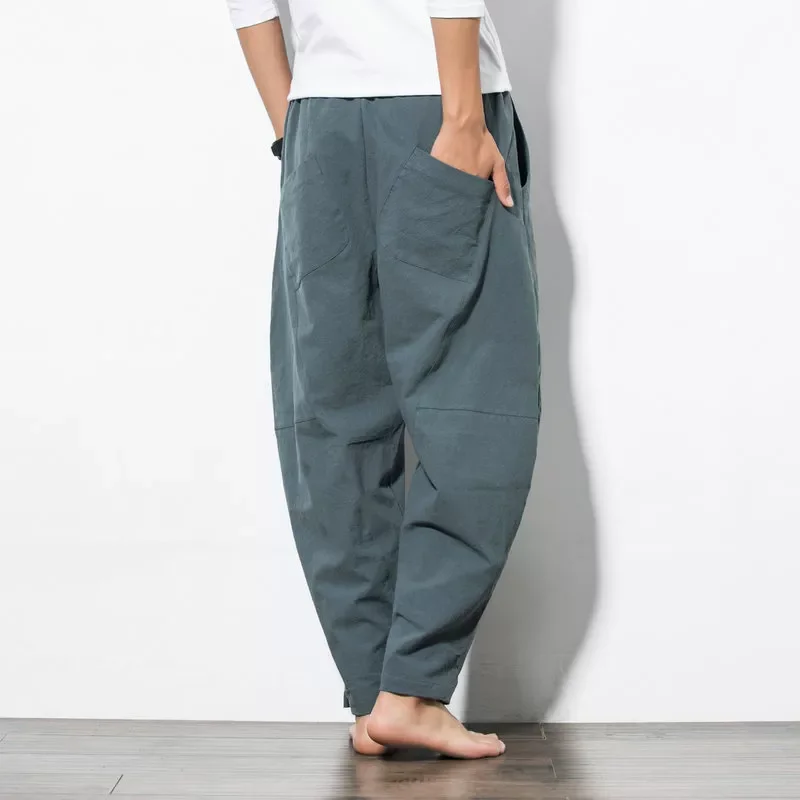 Pants New Men's Cotton Linen Loose Pants Male Casual Solid Color Pants Trousers Chinese Style Plus Size Sweatpants