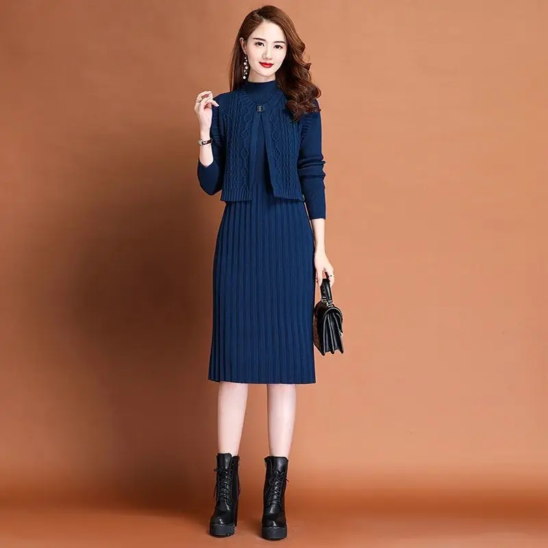 

Loose Sweater Set Women's Fashion Two-piece Dress Sets 2023 Spring and Autumn Solid Color Pullover Dresses Womens Outifits Q762