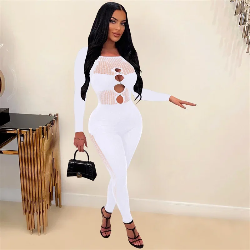 Сексуальный сетчатый прозрачный лоскутный ажурный облегающий комбинезон