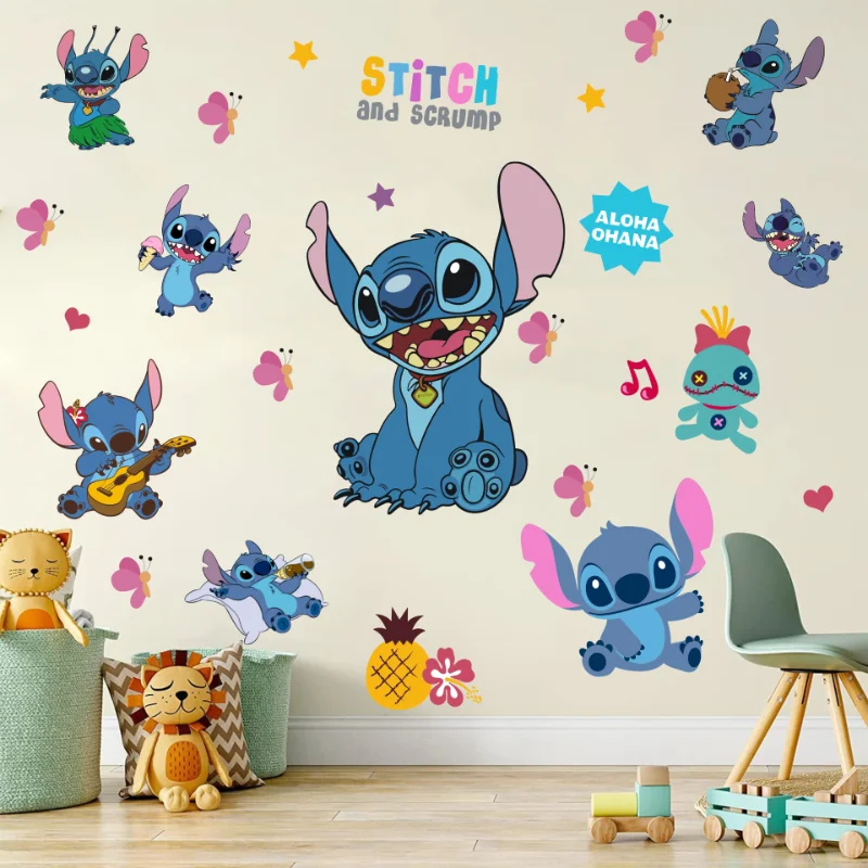 

Disney Cartoon Anime Peripheral Lilo & Stitch 3D Holographic Waterproof Sunscreen PVC Decorative Wall Stickers for Kid's Room