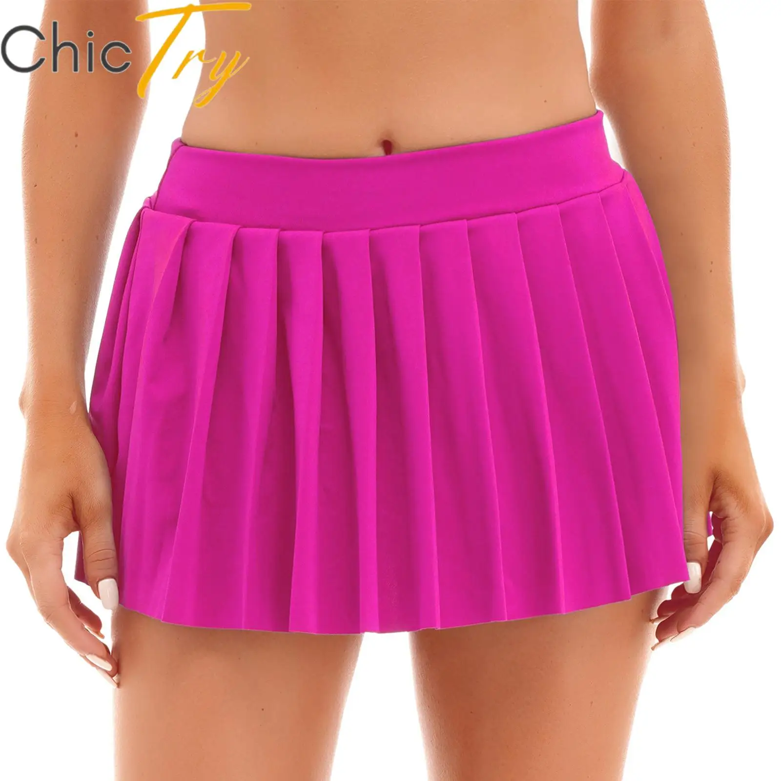 

Womens Casual Pleated Skirt Solid Color Wide Elastic Waistband Miniskirt Clubwear Party Streetwear Fashion Student Dance Skirt